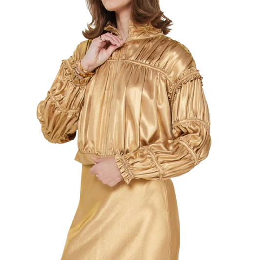 LONG SLEEVE SHIRRING DETAIL JACKET GOLD