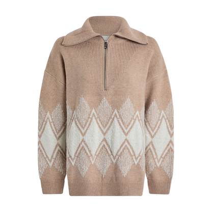 BETTY JACQUARD HALF ZIP LIGHT TAUPE