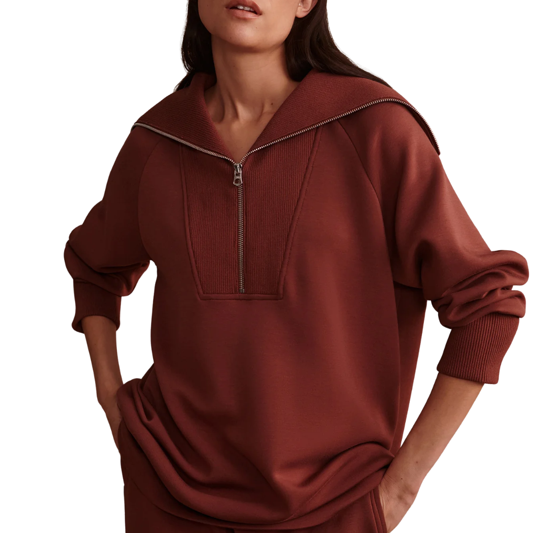 XINA HALF ZIP LONGLINE TOP CINNAMON