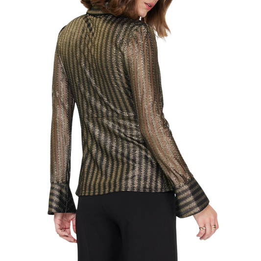 LONG SLEEVE VNECK BLOUSE BLACK/GOLD