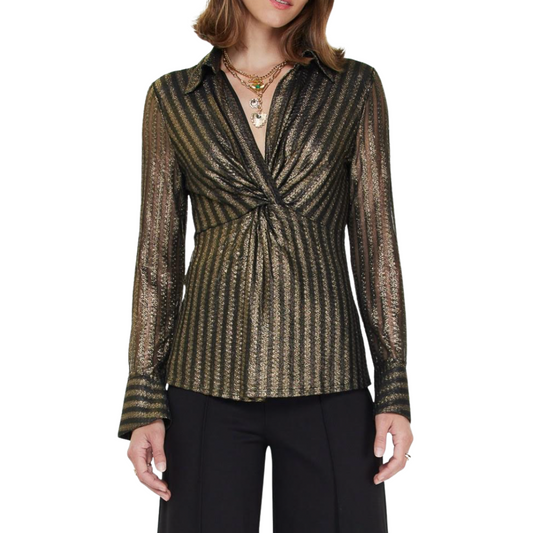 LONG SLEEVE VNECK BLOUSE BLACK/GOLD