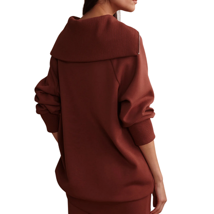 XINA HALF ZIP LONGLINE TOP CINNAMON