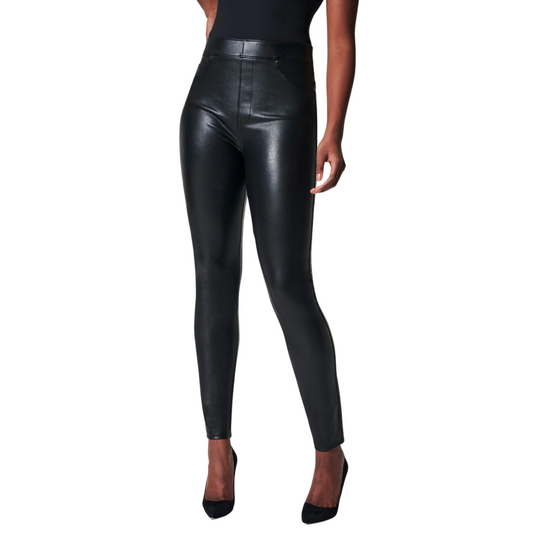 Spanx Leather-Like Ankle Skinny Pant in Luxe Black