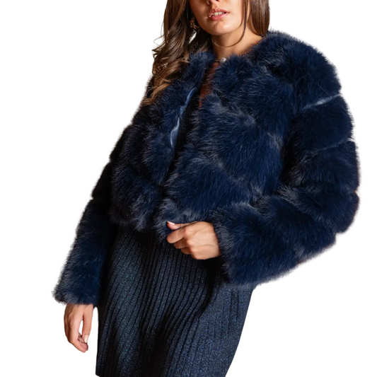 PAULA FAUX FUR SHORT JACKET NAVY