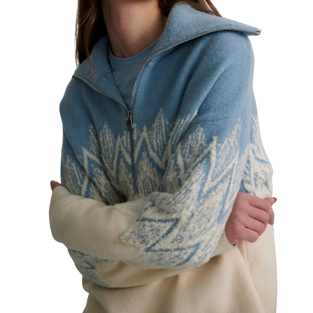 HEDDA FAIRISLE HALF ZIP BLUE