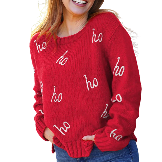 HO HO HO CHUNKY SWEATER RED/WHITE