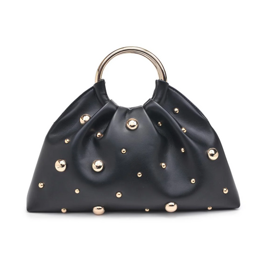 HARPER STUD RAFFIA BAG BLACK