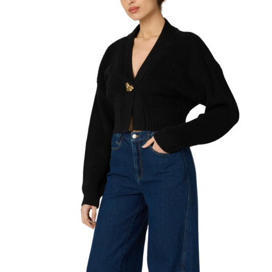 HEART SWEATER CARDIGAN BLACK