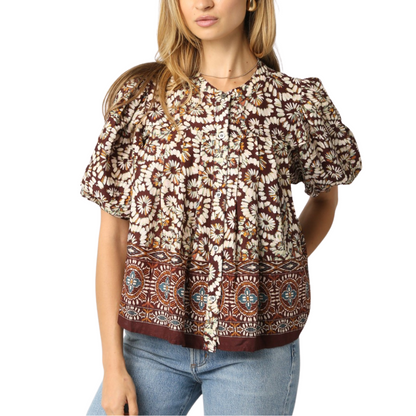 EVE MIX BALLOON SHIRT BROWN