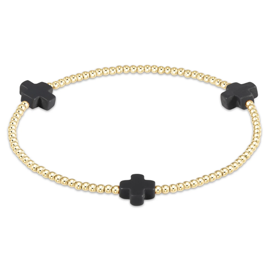 SIGNATURE SM CROSS GOLD 2MM ONYX BRACELET