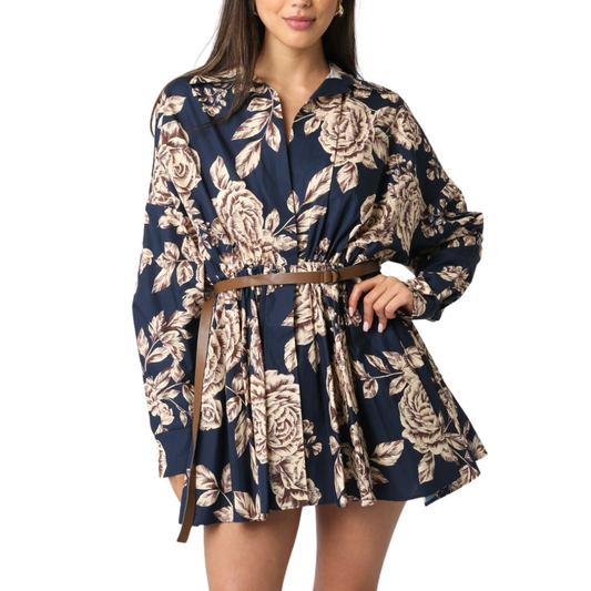 EMERY FLORAL BELT DRESS MIDNIGHT