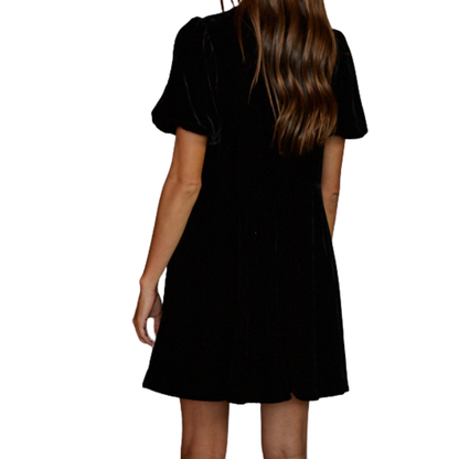 VELVET SPARKLE BOW MINI DRESS