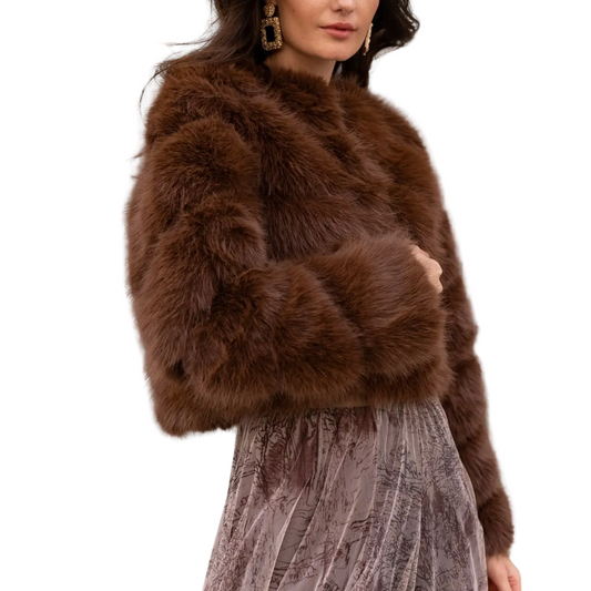 PAULA FAUX FUR SHORT JACKET CHOCOLATE