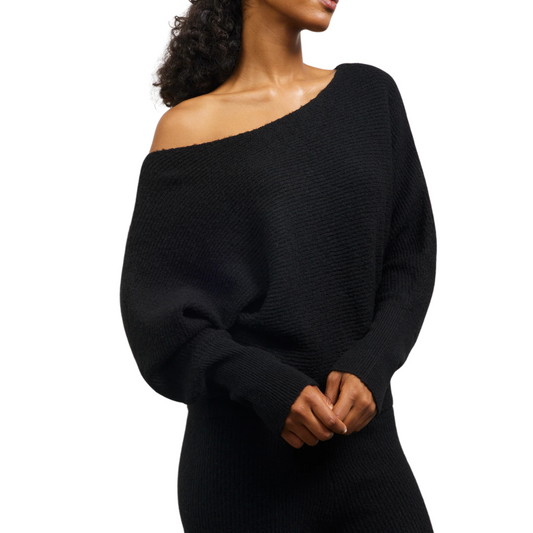 LONG SLEEVE BOATNECK RIBBED SWEATER BLACK