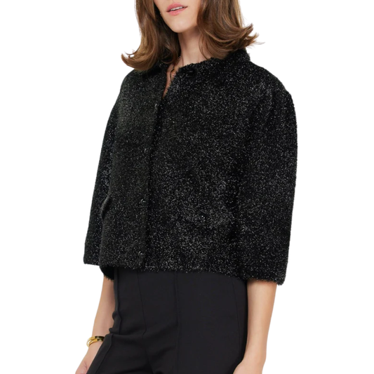 FUZZY METALLIC SWEATER CARDIGAN BLACK