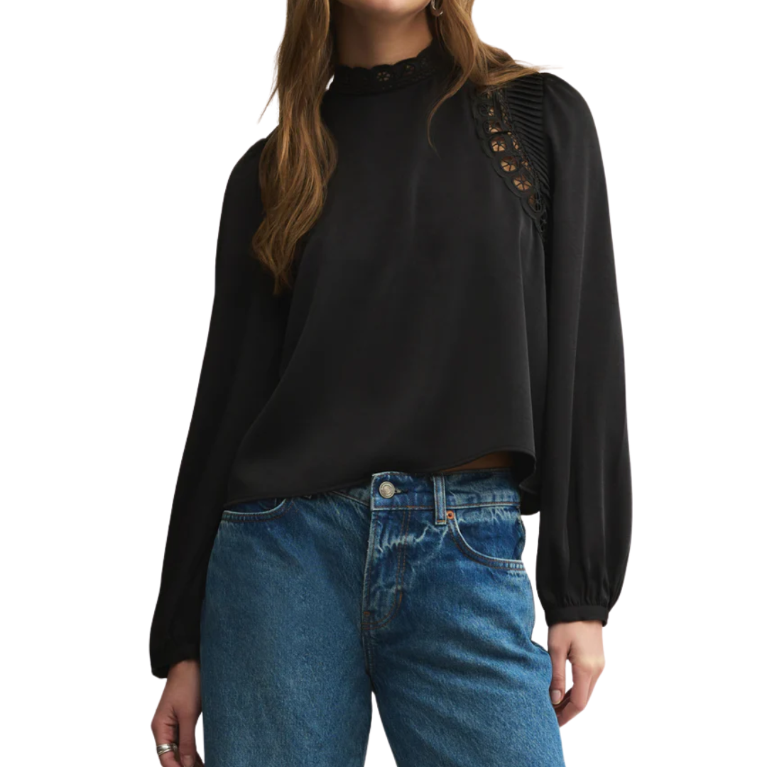 SILVANA EMBROIDERED TOP BLACK