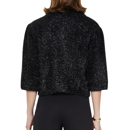 FUZZY METALLIC SWEATER CARDIGAN BLACK