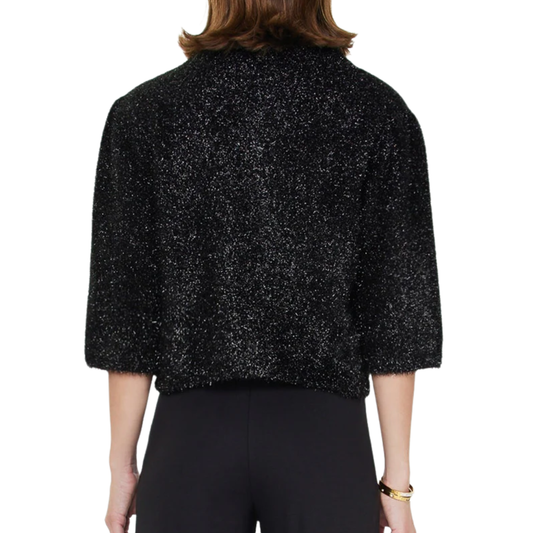 FUZZY METALLIC SWEATER CARDIGAN BLACK