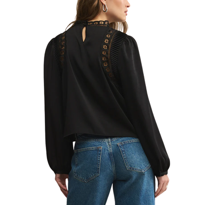 SILVANA EMBROIDERED TOP BLACK