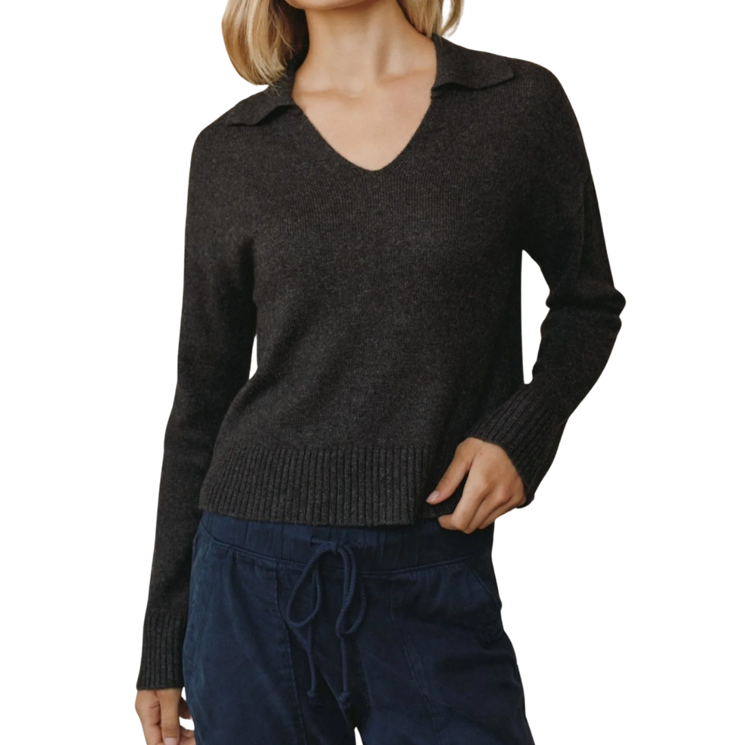 PULLOVER SWEATER W/ COLLAR HEATHER BROWN