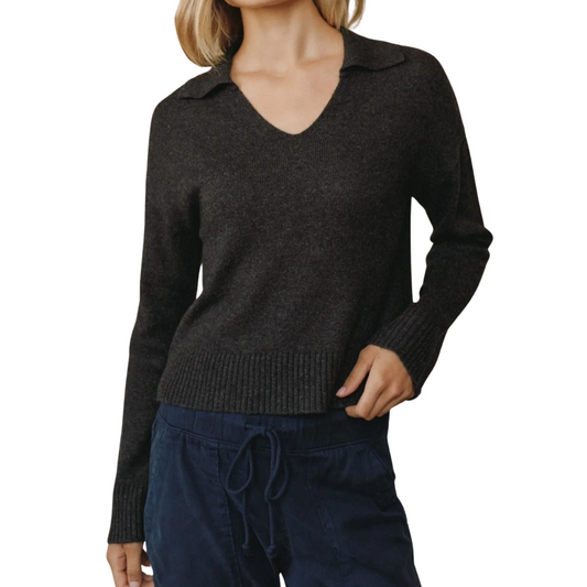 PULLOVER SWEATER W/ COLLAR HEATHER BROWN