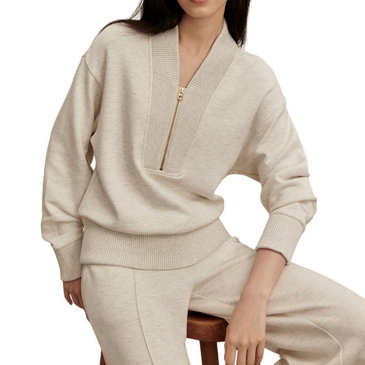 SALLY HALF ZIP TOP IVORY MARL