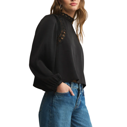 SILVANA EMBROIDERED TOP BLACK