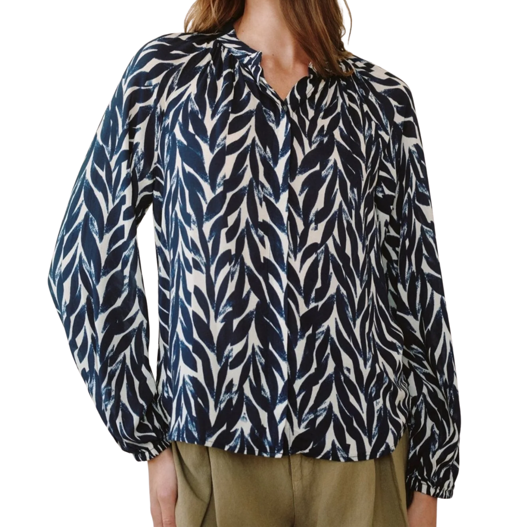 LONG SLEEVE SHIRRED RAGLAN SHIRT NAVY