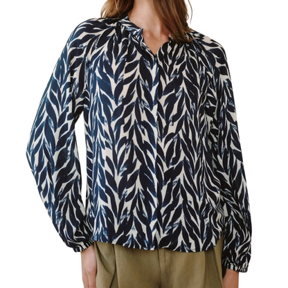 LONG SLEEVE SHIRRED RAGLAN SHIRT NAVY