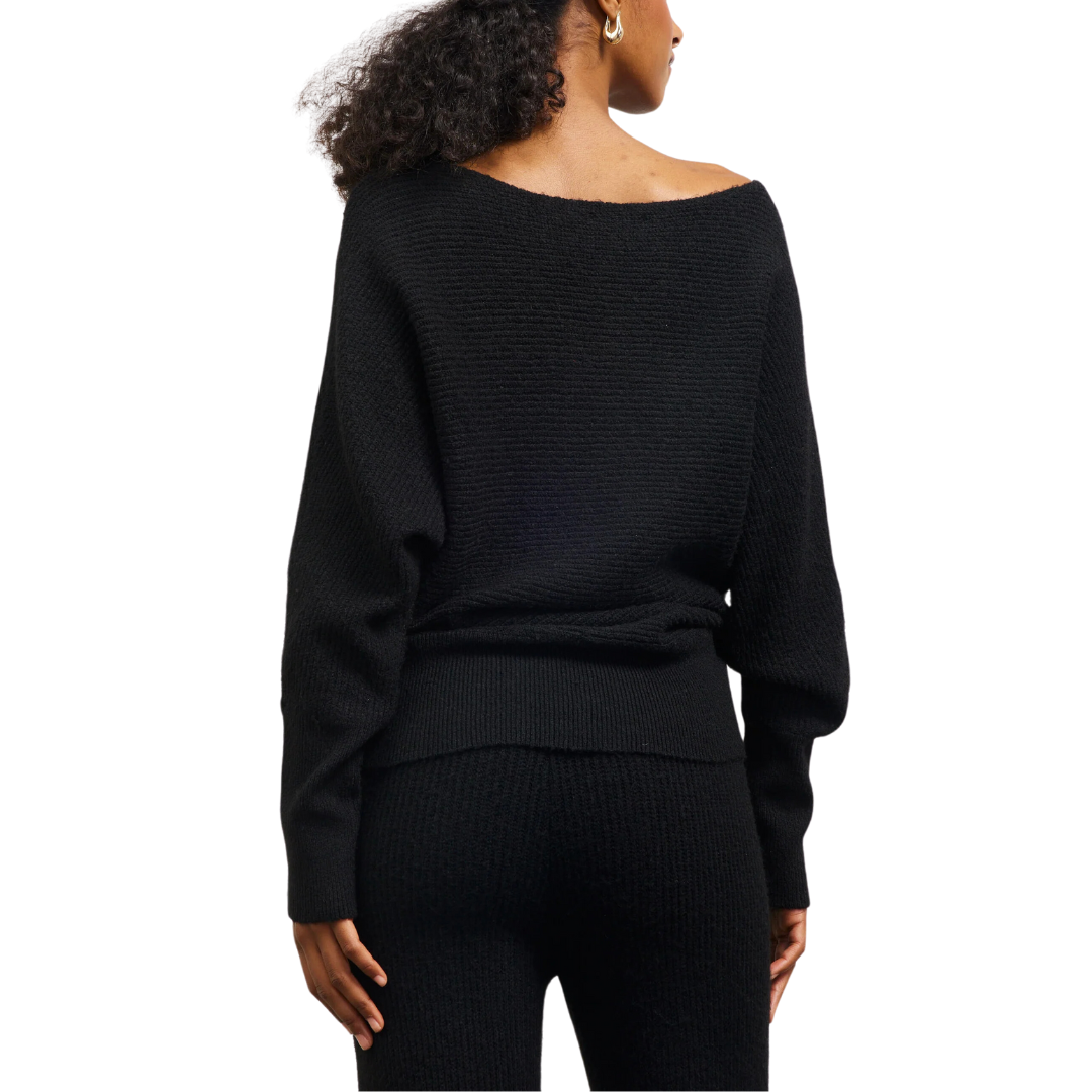 LONG SLEEVE BOATNECK RIBBED SWEATER BLACK