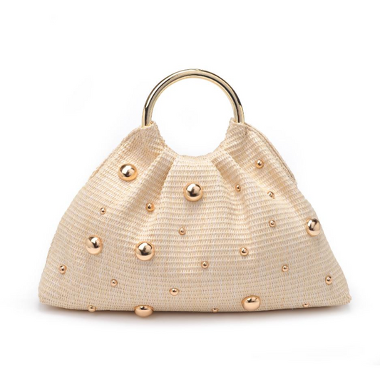 HARPER STUD RAFFIA BAG IVORY