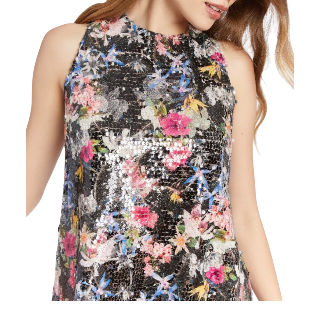 REZA DRESS PRINTED SEQUIN NIGHT GARDEN