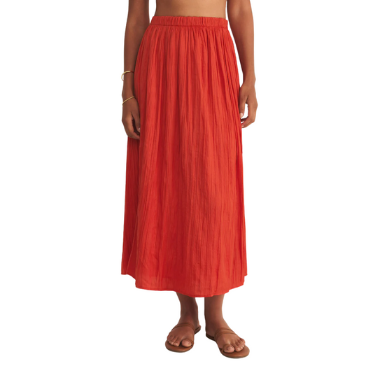 NICOLINE CRINKLE MIDI SKIRT CABANA RED