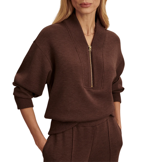 SALLY HALF ZIP TOP COFFEE BEAN MARL
