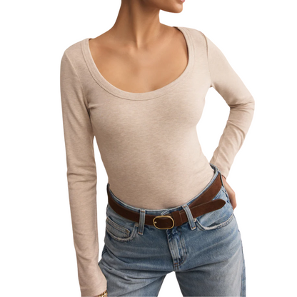 SECOND SKIN SCOOP NECK TOP OATMEAL HEATHER