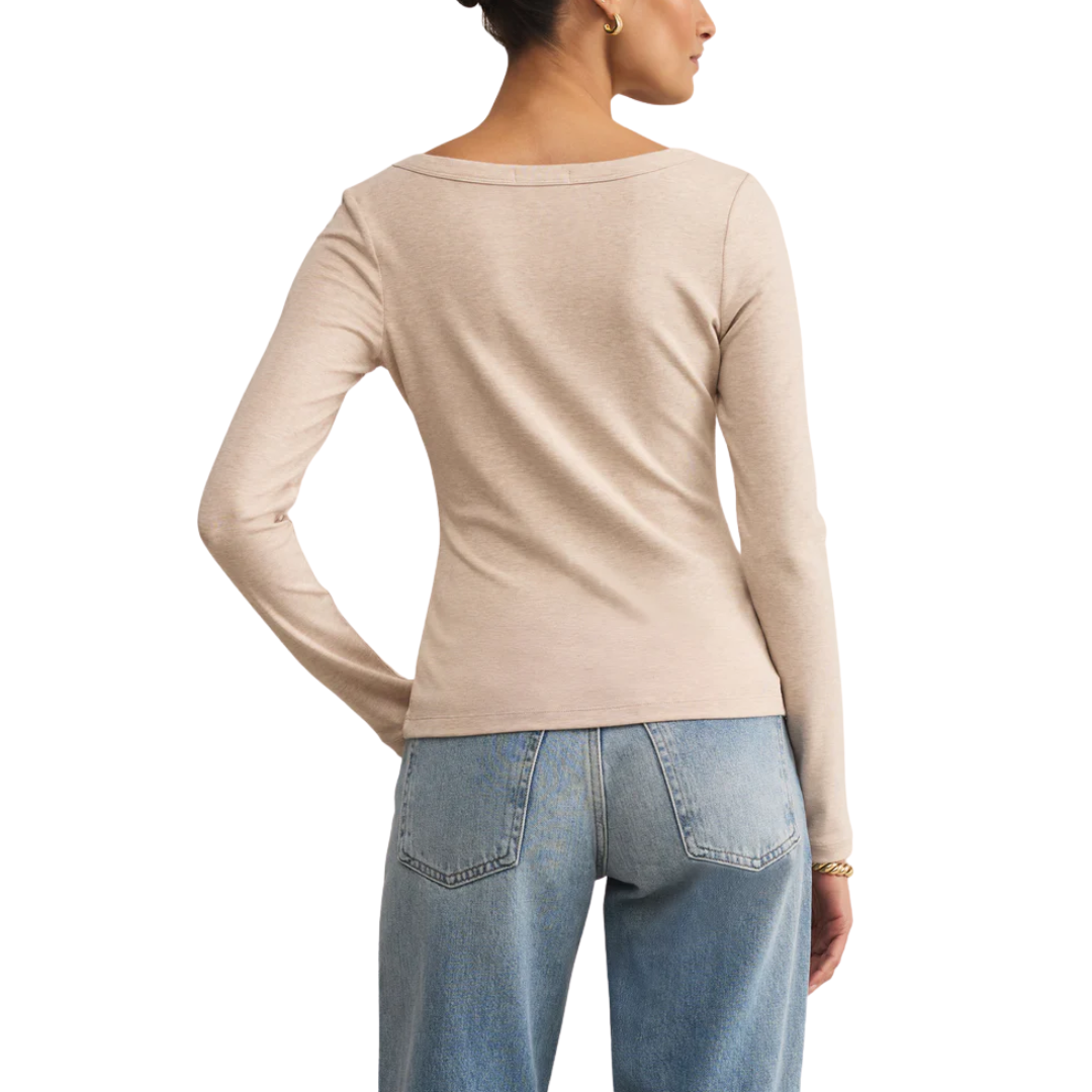 SECOND SKIN SCOOP NECK TOP OATMEAL HEATHER