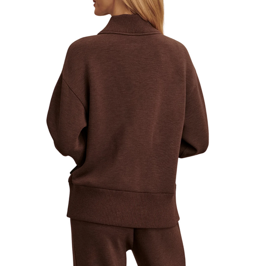 SALLY HALF ZIP TOP COFFEE BEAN MARL