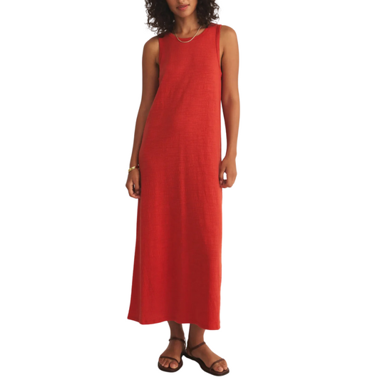 MYSTIC TEXTURED MIDI DRESS CABANA RED