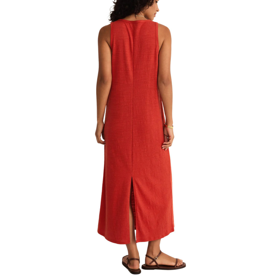 MYSTIC TEXTURED MIDI DRESS CABANA RED