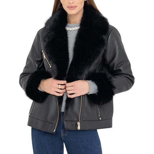 WALT FAUX FUR MOTO JACKET BLACK