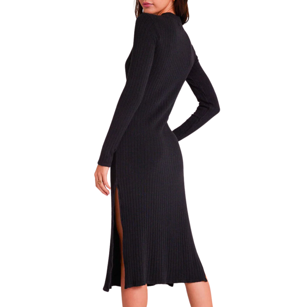 MOCK NECK MIDI KNIT DRESS BLACK