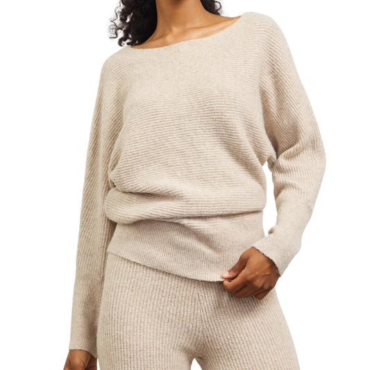 LONG SLEEVE BOATNECK RIBBED SWEATER OATMEAL