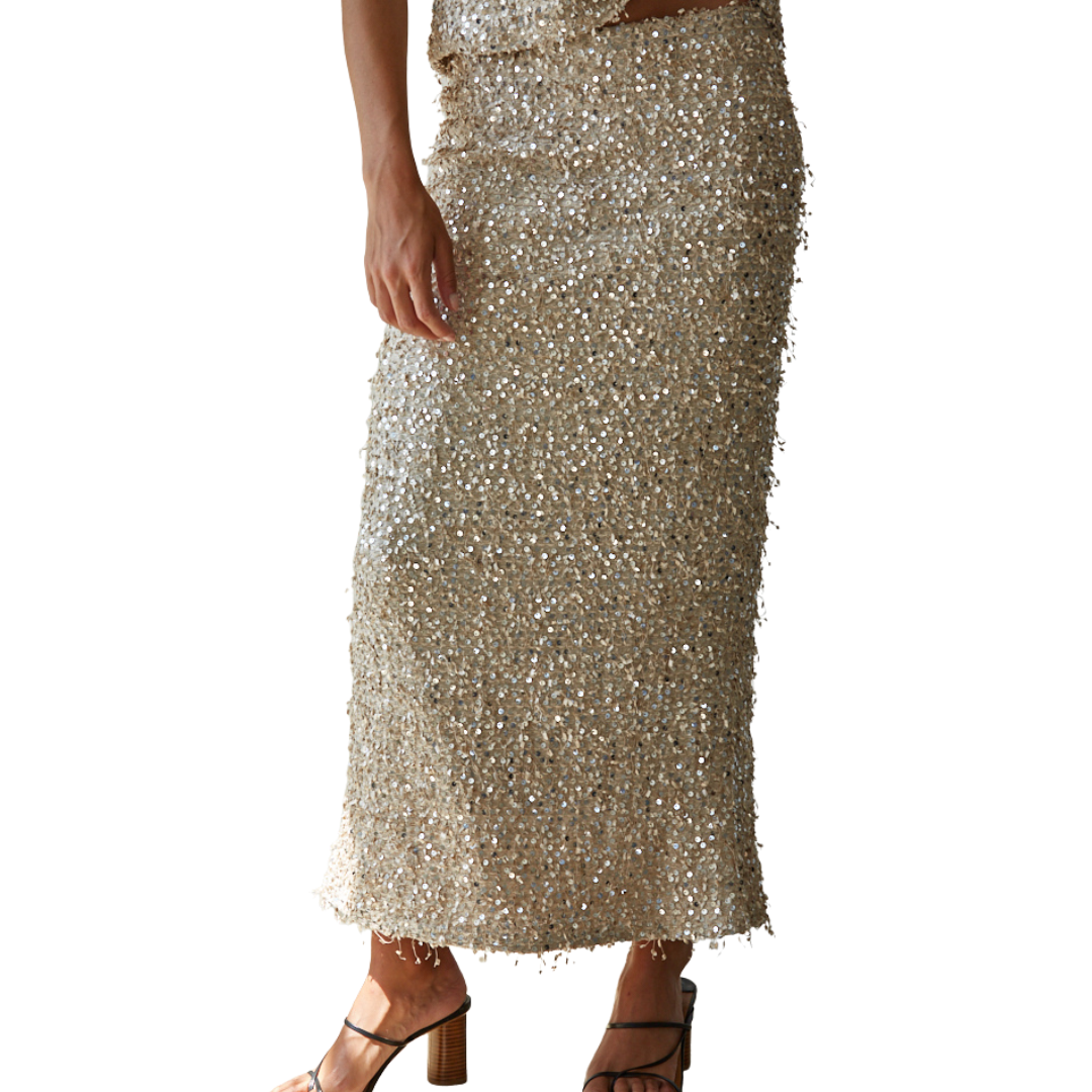 SEQUIN MIDI SKIRT GOLD