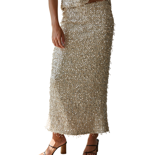 SEQUIN MIDI SKIRT GOLD