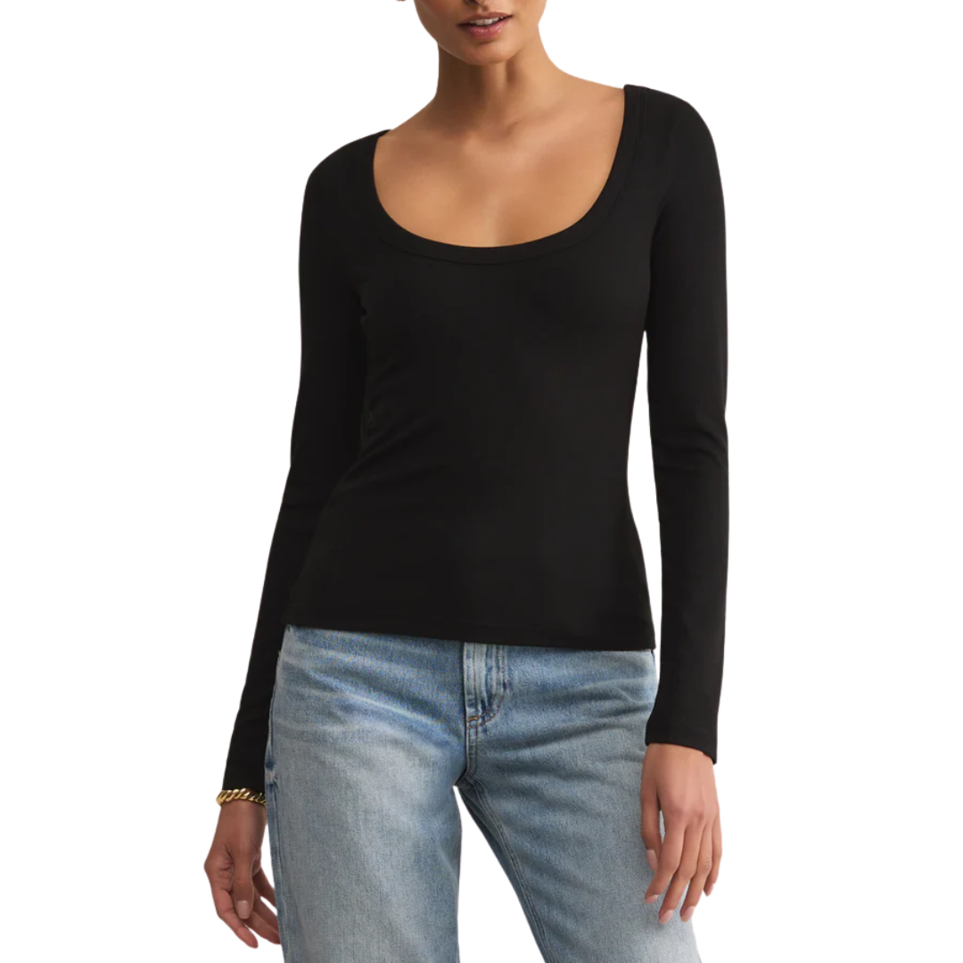 SECOND SKIN SCOOP NECK TOP BLACK