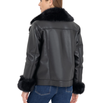 WALT FAUX FUR MOTO JACKET BLACK
