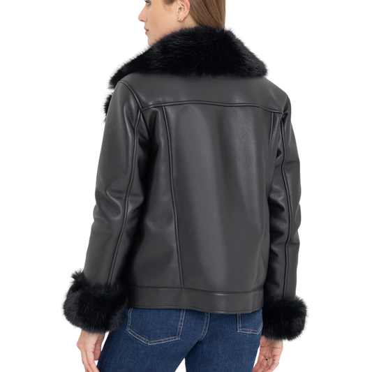 WALT FAUX FUR MOTO JACKET BLACK