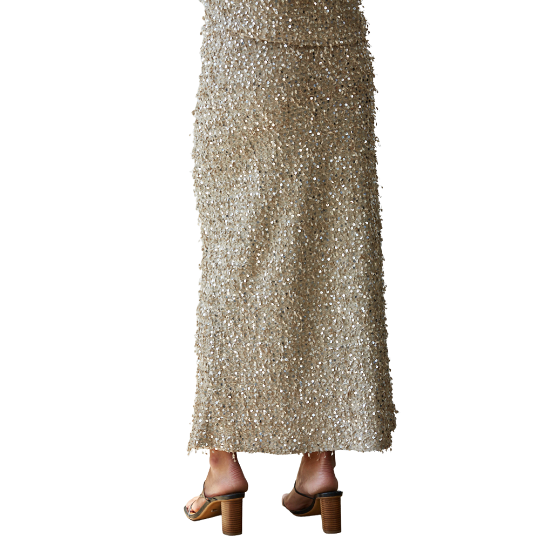 SEQUIN MIDI SKIRT GOLD