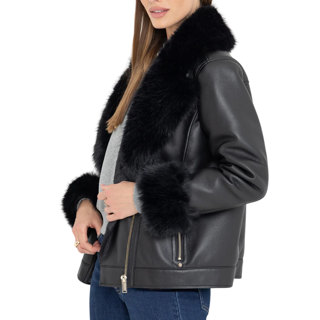 WALT FAUX FUR MOTO JACKET BLACK