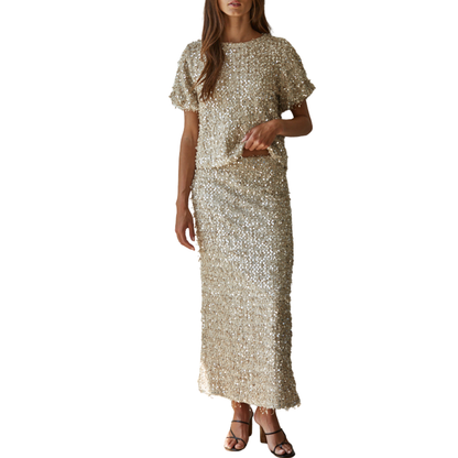SEQUIN MIDI SKIRT GOLD